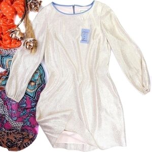 New Sail to Sable Silk Metallic Gold Blue Detailing Dress Sz 4